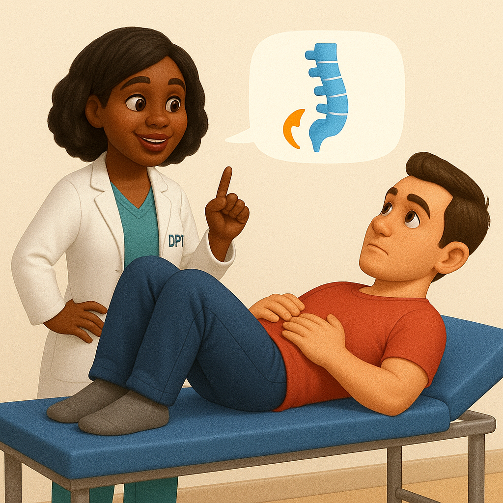 Physical therapist explaining spine mobility to a patient